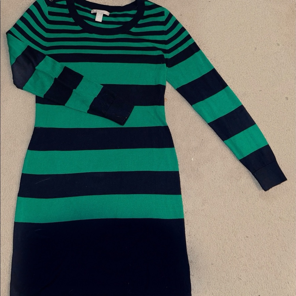 Green and black striped sweater dress